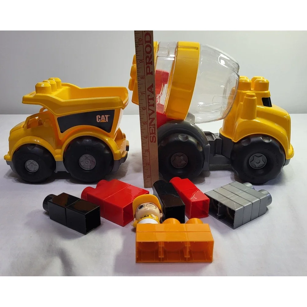 Mega Bloks CAT Construction Truck Set Dump Truck Cement Mixer Yellow Blocks